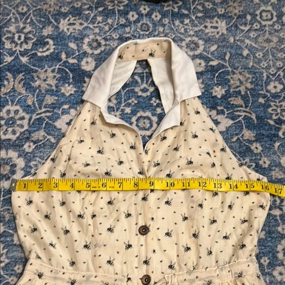 Anthropologie Maeve Honeyed Life Bee Print Pockets Cream Sleeveless Shirt Dress - Picture 8 of 12